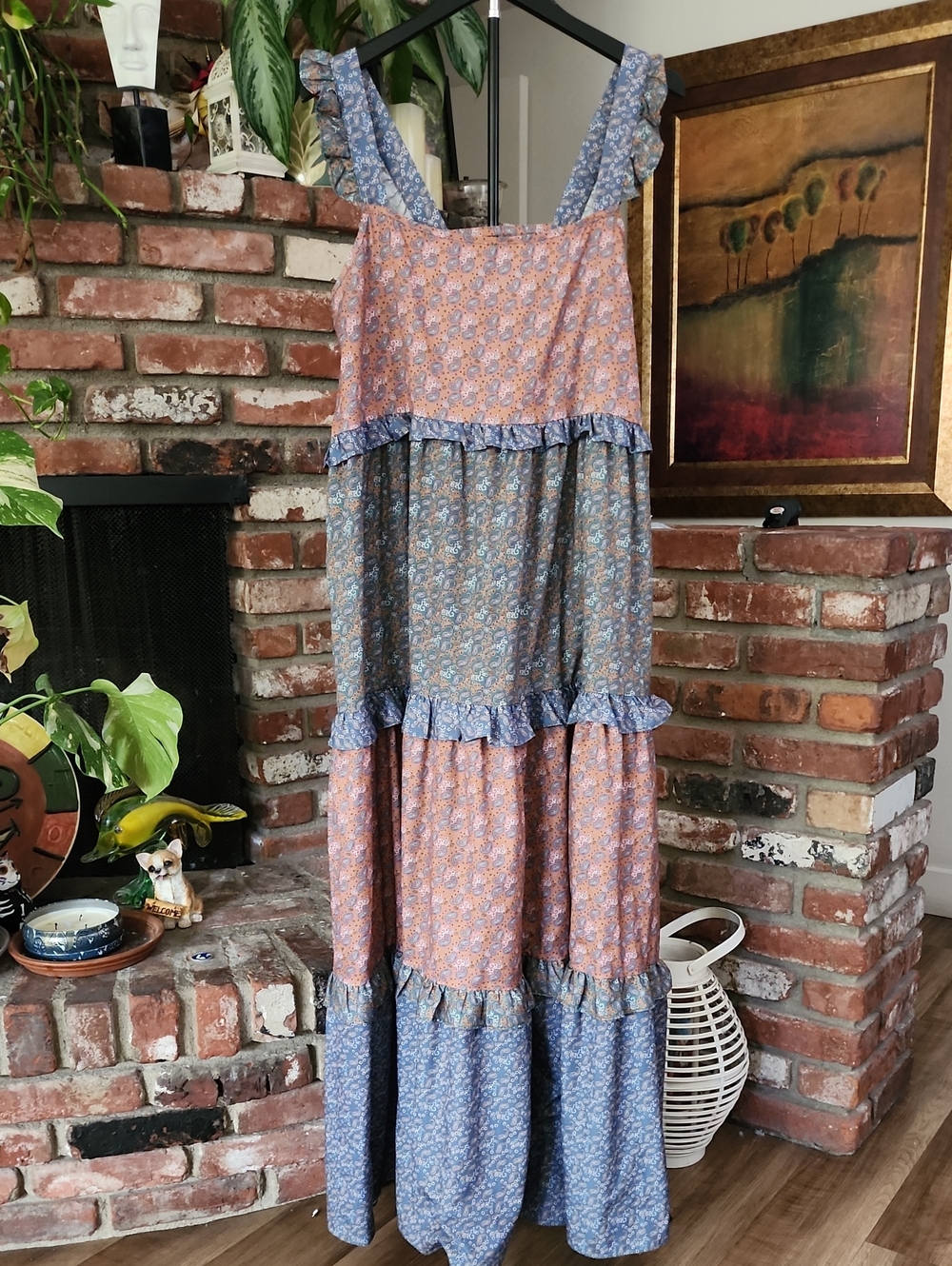 Lucca Couture Patchwork Floral Maxi Dress Tiered Ruffle Boho Cottagecore L